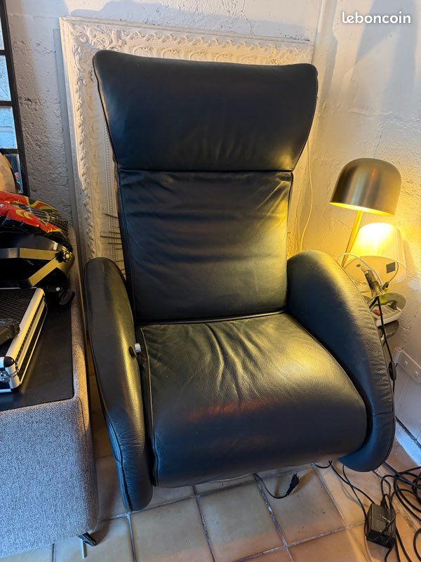 Fauteuil inclinable cuir italien bleu marine (image 1)