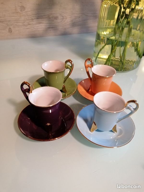 Tasses à café ou thé vintage Geneviève Lethu - Arts de la table