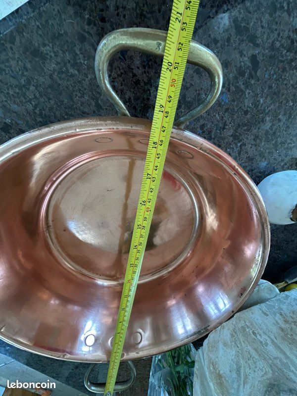 Bassine Ancienne En Cuivre Martelé Vintage - Poignée Métal, Signée N°38 - Décoration