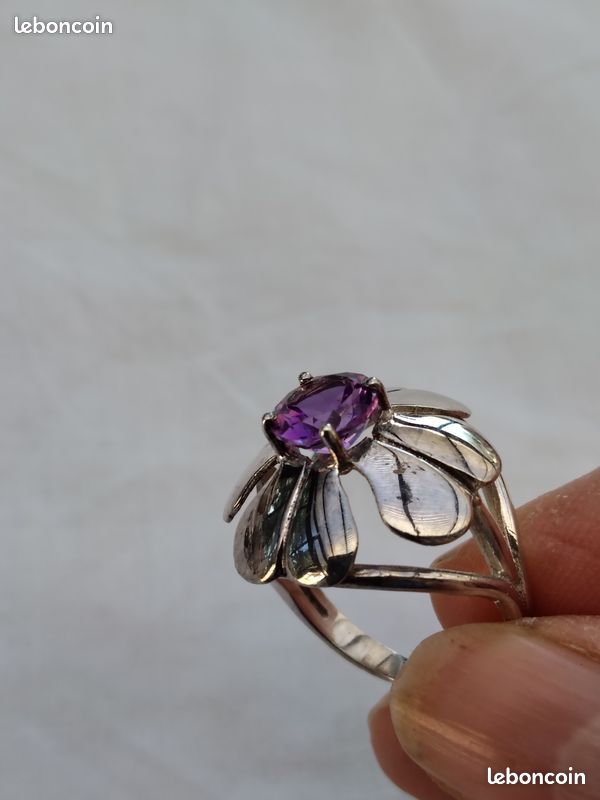 Bague Or 18 Carats Fleur Améthyste Et Rhodiolites - Taille 54 - Valeur 250€ - Neuf Sans Boîte