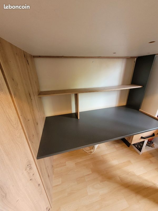 🛏️ Lit mezzanine 90x200 avec bureau & placard sans matelas (image 5)
