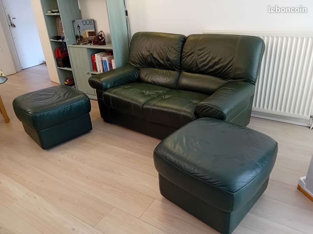 Vends canapé cuir vert (image 1)