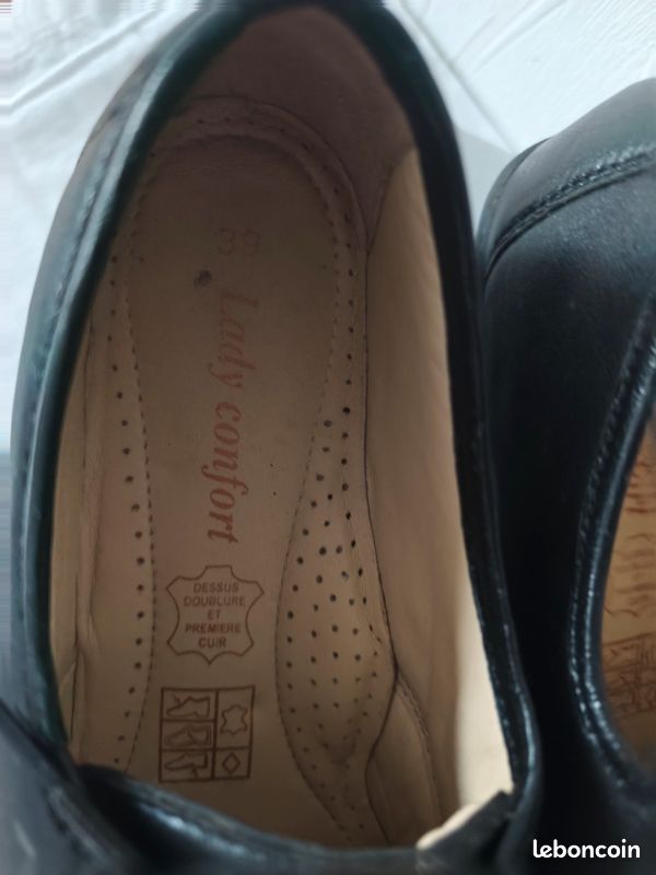 Escarpins Femme Cuir Noir Taille 36 - Talon 2-7 Cm, Marque Lady Confort, Occasion Très Bon état