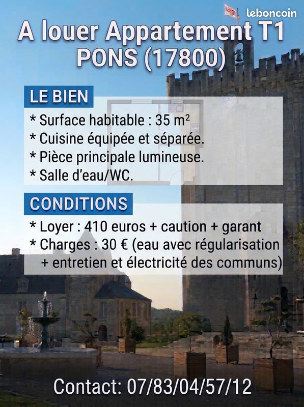 Appartement 1 pièce 35 m² · à Pons · 35 m² · 440 €/mois