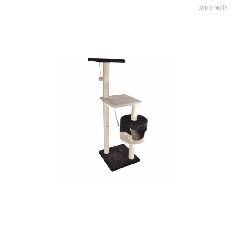 LIQUIDATION - Arbre à chat avec jouets et niche - Beige/Marron - H 106 cm - NEUF (image 1)