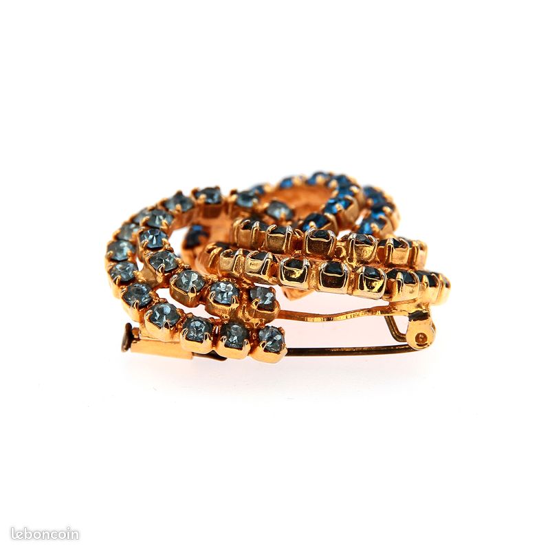 Broche Vintage Années 1950 En Métal Doré Et Strass - Occasion Bon état
