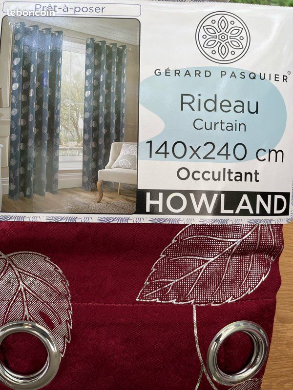 ✨Lot de 6 Rideaux bordeaux imprimé feuilles argentées 140x240 cm - prêt à poser (image 3)