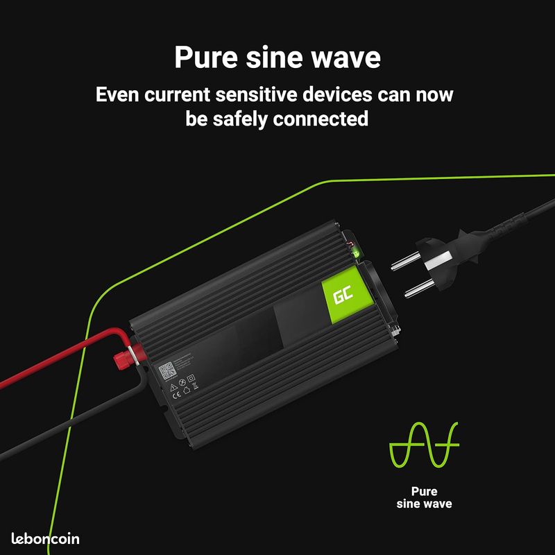 Green Cell® 300W/600W 24V 220V/230V Convertisseur Pur Sinus de Tension Volts Camion Solaire Power Inverter sinusoïdale DC AC, Onduleur Transformateur avec Allume Cigare Prise Electrique (image 2)