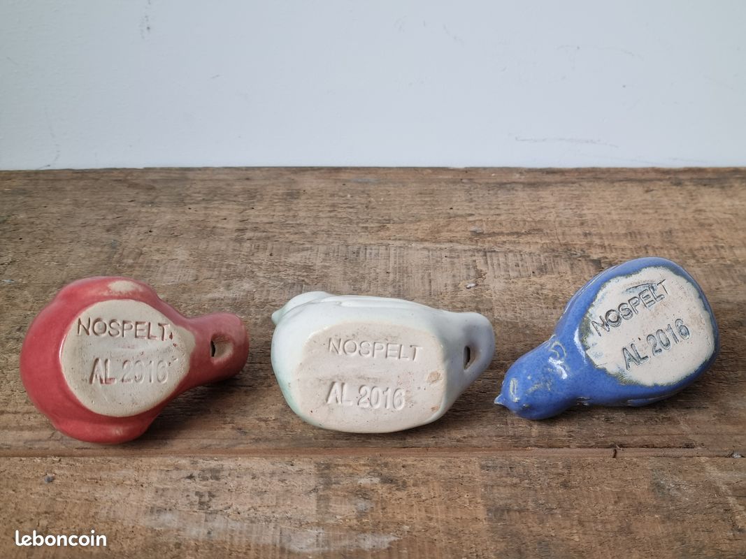 Appeau Oiseau Ancien En Céramique Jaspée - Collection Chasse Déco