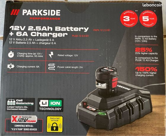 Batterie PARKSIDE 12V 2,5Ah - Neuf - Pour Outils électriques - Modèle PAPK12 2.5Ah