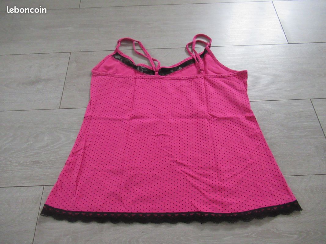 Débardeur de nuit rose fuchsia + dentelle noir Taille 3 (image 2)