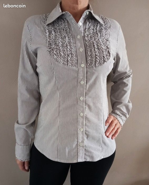 Chemise manches longues rayée en coton BIO GOTS BLEU FONCE pour femme