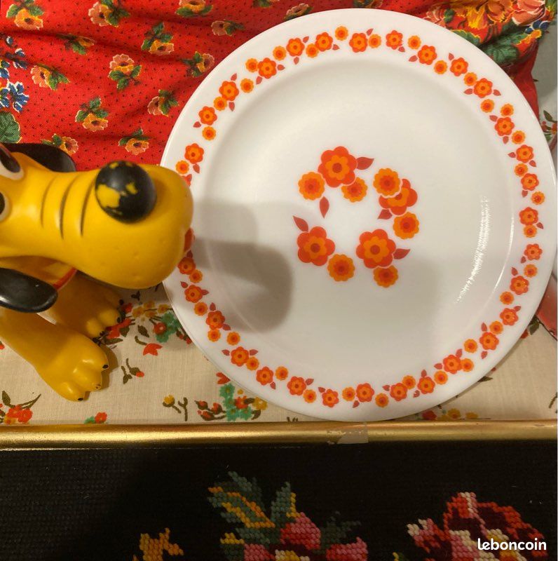 Lot 92 De 6 Petites Assiettes Arcopal Vintage France D 18,5 Cm Fleurs Oranges Imgx1200 1197