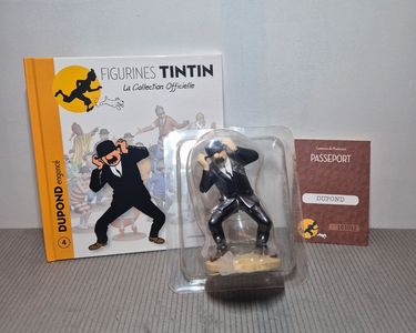 Figurine Rare Tintin : Dupond Engoncé Dans Son Chapeau, Sur Socle Gris. Moulinsart, état Parfait Dans Sa Boîte.