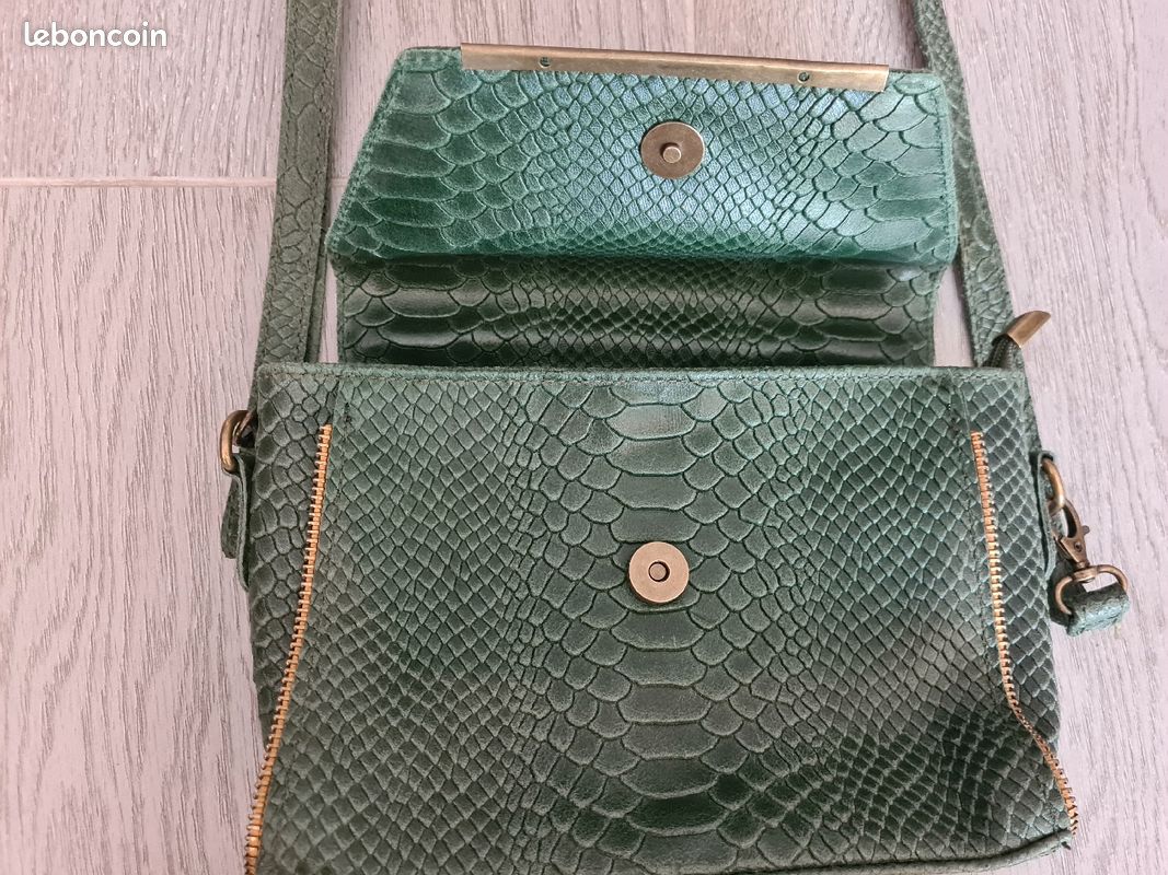 Sac cuir Victor & Hugo vert style croco (image 3)