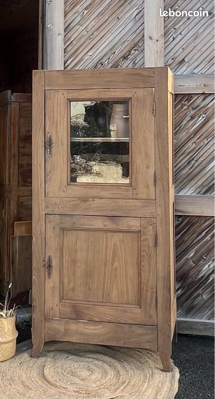 Bonnetière ancienne en chêne massif brut avec une porte vitrée - campagne chic (image 1)
