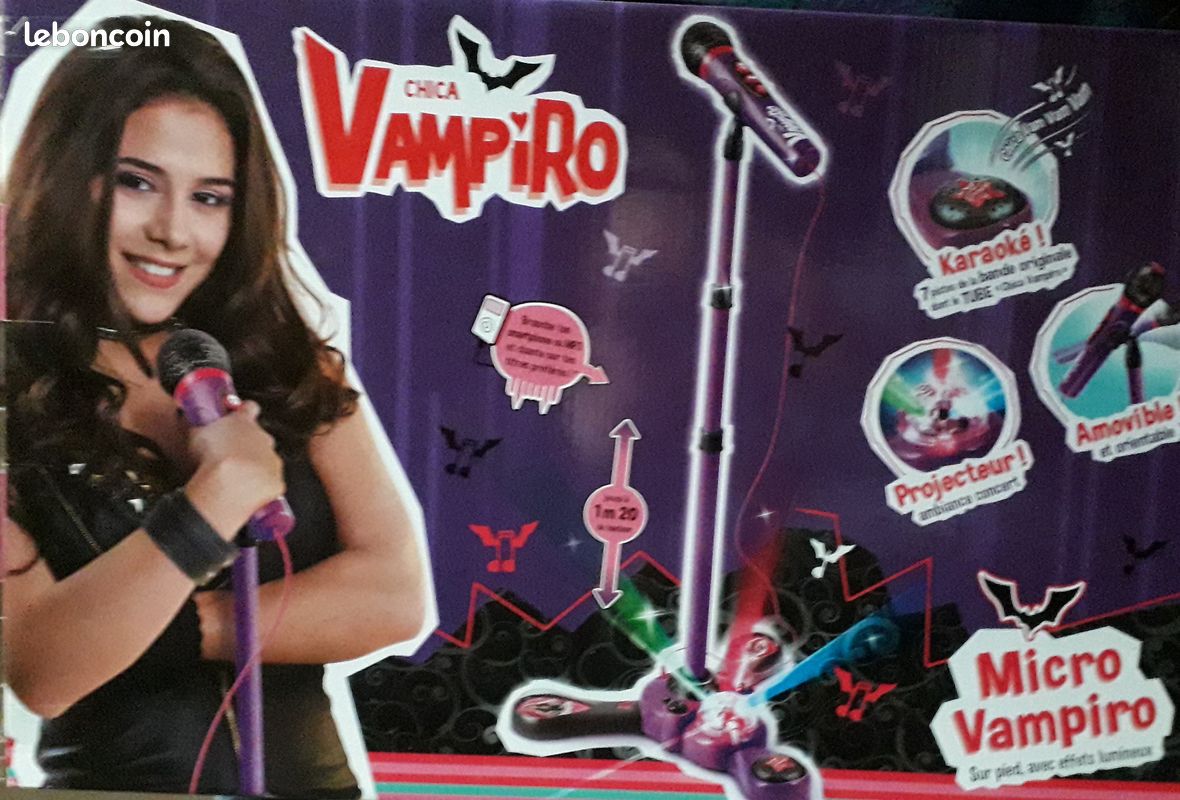 Micro sur pied Chica Vampiro NEUF avec fonctions karaoké, applaudissements,  effets lumineux,MP3 CT45009 - Jeux & Jouets