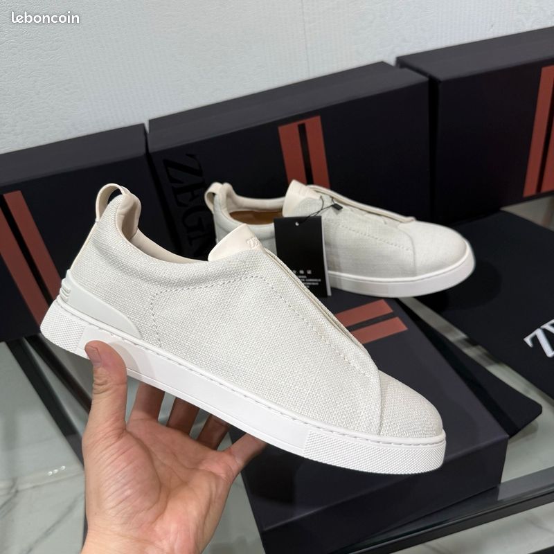 Baskets Zegna toile sans lacets blanc (image 1)