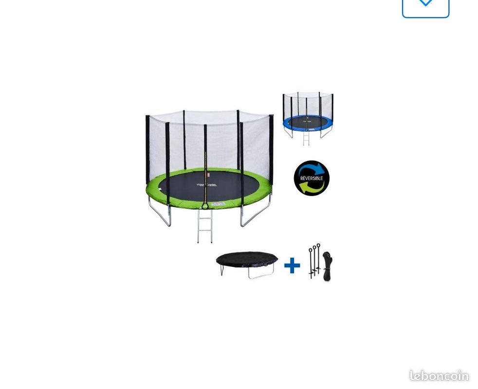Trampoline 180 cm vert et bleu avec filet +échelle + Bac (image 1)