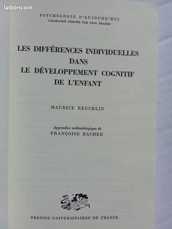 Les différences individuelles dans le développement cognitif de l'enfant Maurice REUCHLIN et Françoise BACHER (image 4)