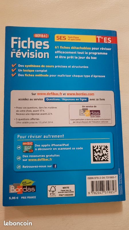 Fiches de révisions Defibac - Terminale ES- Très bon etat (image 2)