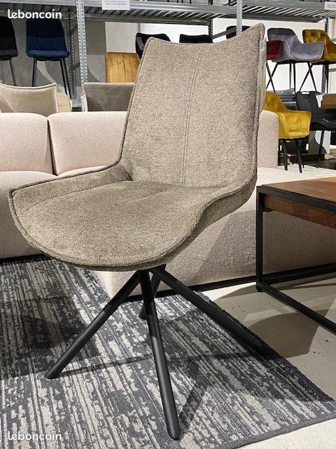 🔴🔴🔴 Lot 2 Chaises Tissu Marron Clair ARIEL - Pieds en Métal Noir - NEUF 🔴🔴🔴 (image 1)