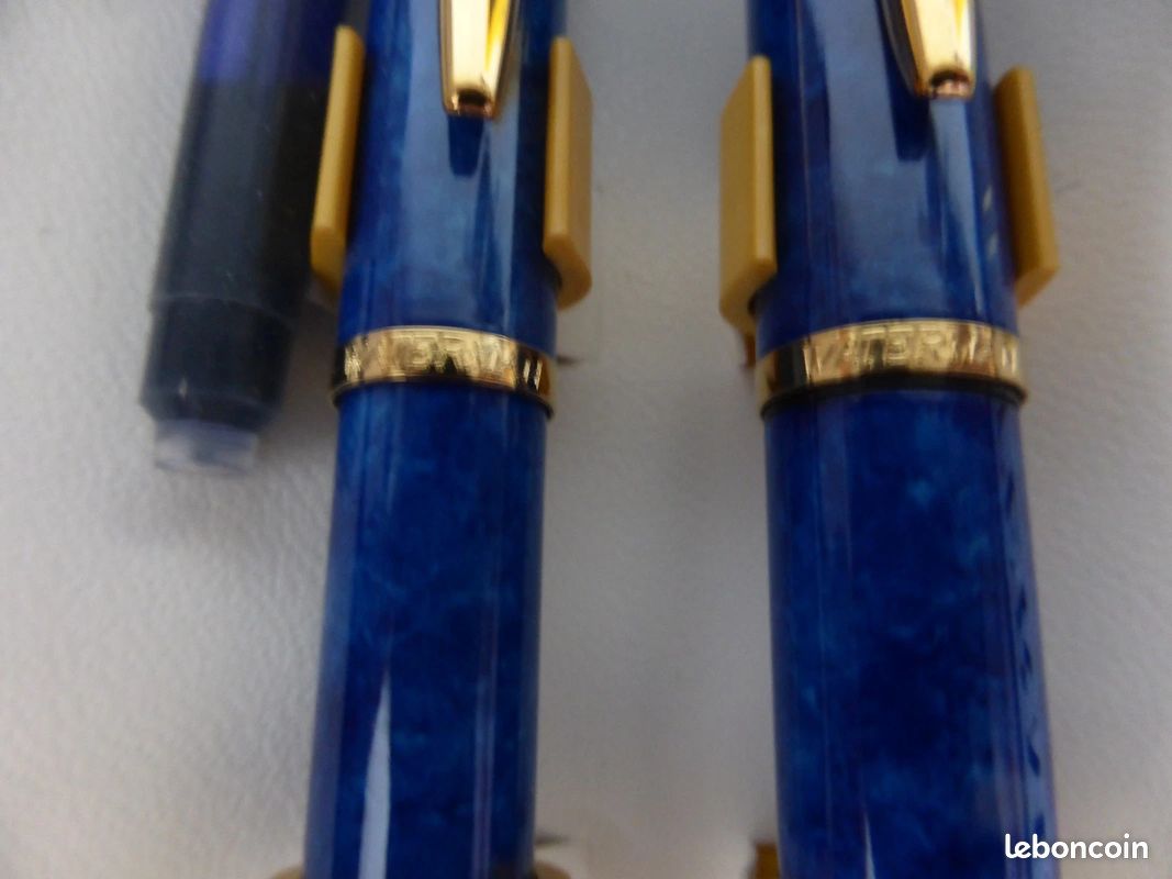Parure De Stylos Vintage Soma - Nacré Bleu - Plume Et Bille - Coffret D'origine