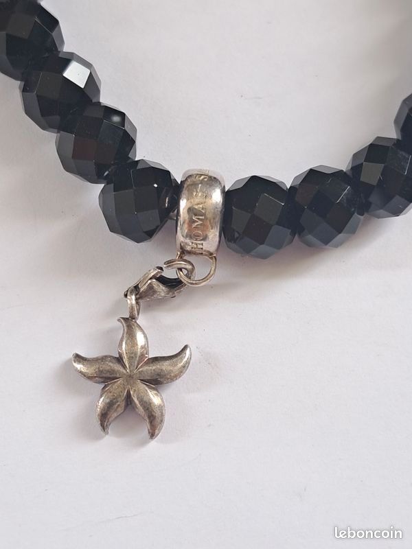 Bracelet Thomas Sabo avec des perles en verre ou Onyx et argent 925 signé (image 2)