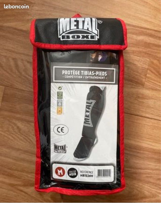 Protège-Tibias/Pieds METAL BOXE - Rouge Taille M | Mousse EVA | Pour Sports De Combat