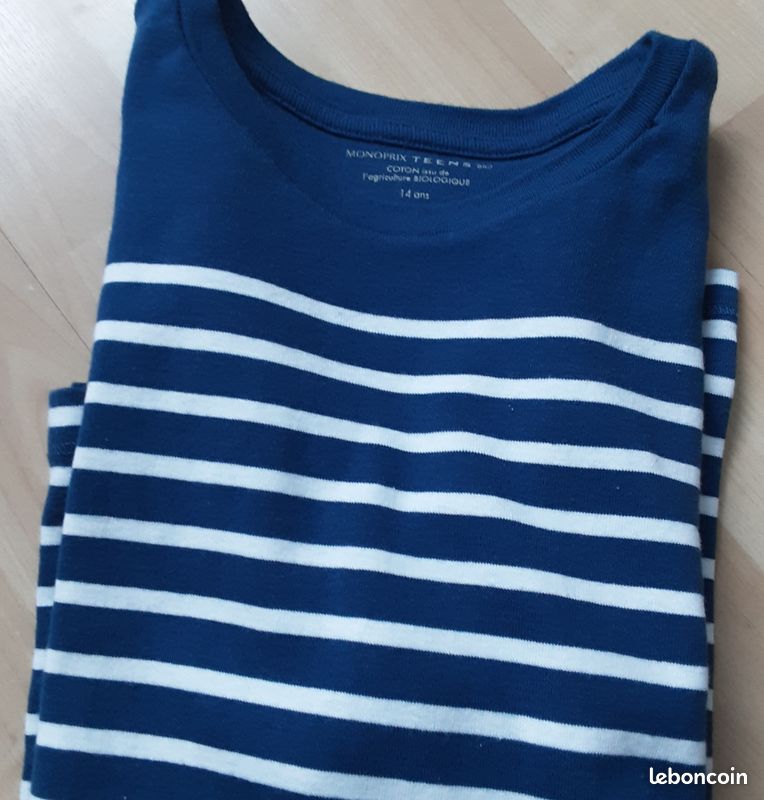 T-shirt marinière en pur coton bio Pour enfant 14 ans