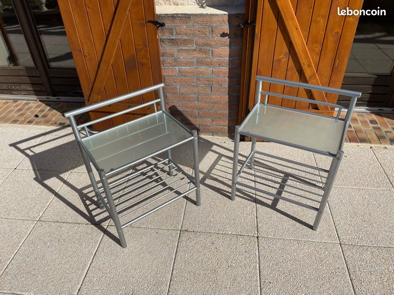 Lot de 2 tables de chevet acier et verre (image 1)