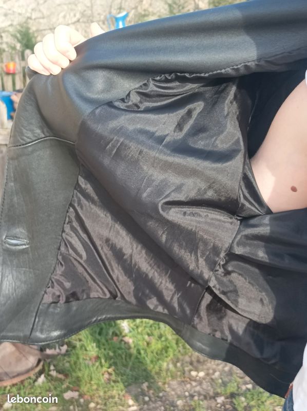 Blouson veste blazer cuir vert noir années 80 cintrée loose oversize ancien vintage (image 9)