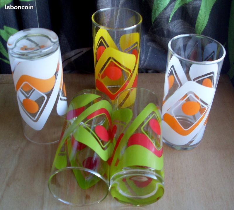Vintage 5 verres à limonade eau design 50 60 70 (image 3)