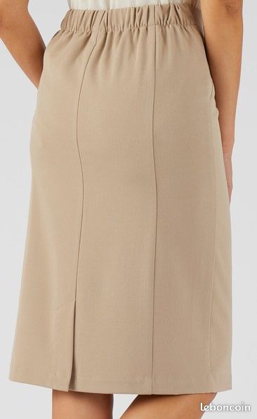 Jupe beige longueur genou coupe droite stretch avec taille élastiquée - Damart - Taille : 46 (image 18)
