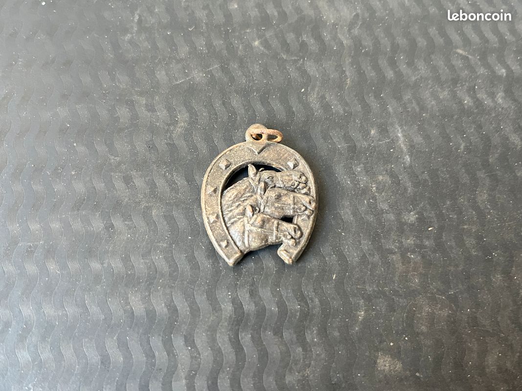 Collier médaillon cheval antique en laiton, anglais