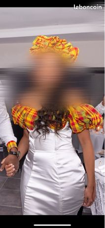 Robe antillaise satin duchesse madras – sur mesure – taille 38