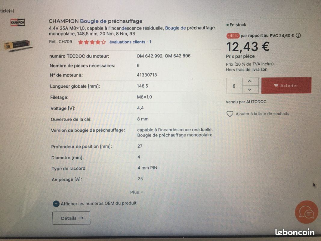 Lot de 6 bougies de préchauffage neuves (image 3)