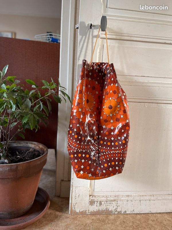 Sac de courses linge sport Vintage 60 70 fleurs style Prisunic décorateur (image 1)