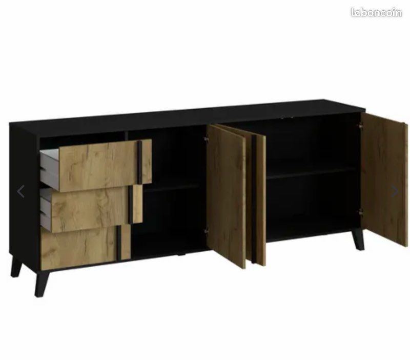 Buffet 3 portes 3 tiroirs OTAWA Imitation chêne et noir (image 4)