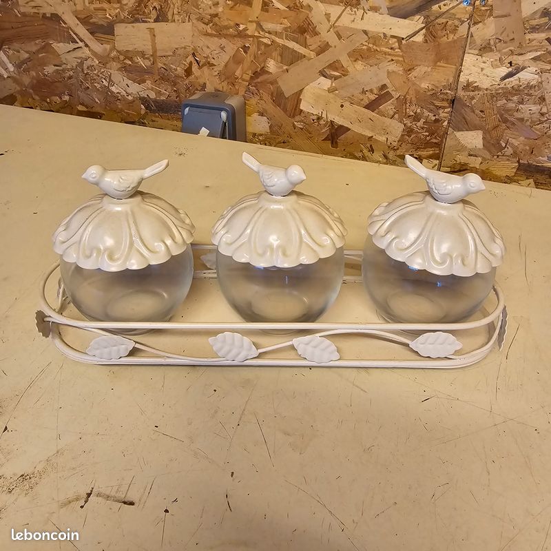 Décoration pot en verre avec suport motif oiseaux (image 1)