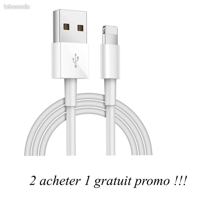 Chargeur Cable USB 1M Cordon Renforcé iPhone 6 7 8 Plus X XS XR 11 12 Pro Max (image 1)