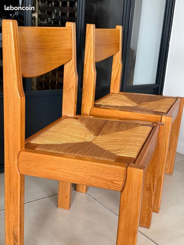 Ancienne paire de chaises en orme massif Maison Regain vintage (image 11)