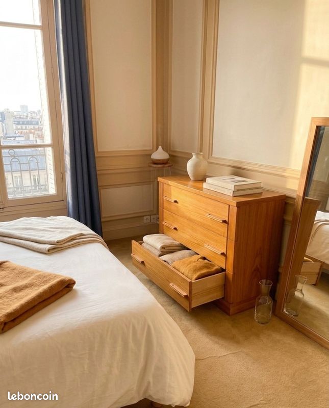 Commode 3 tiroirs effet bois clair / rotin PONCA