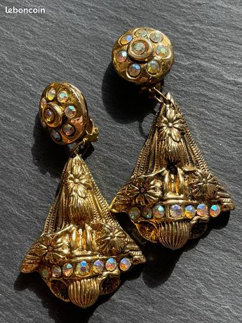 Boucles D'Oreilles Vintage Kalinger Paris - Fermoir Clip - Occasion