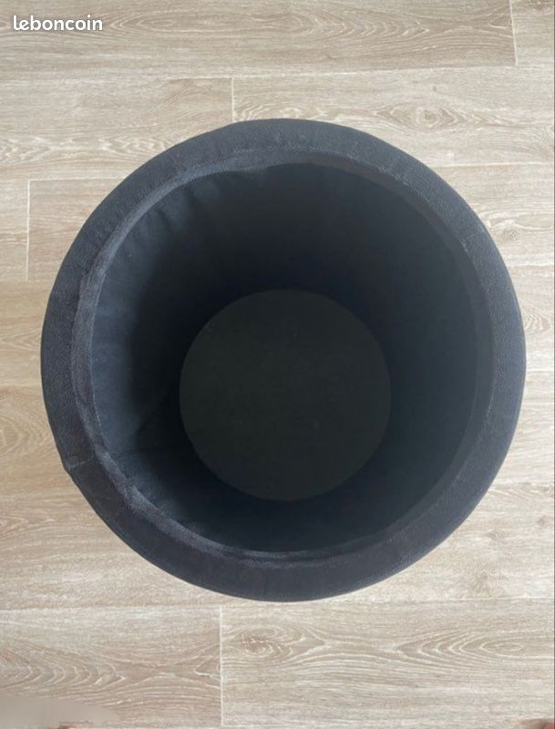 Pouf Coffre Rond En Velours Noir (image 3)