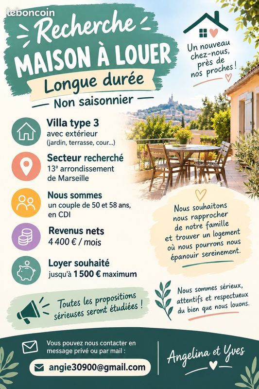 Maison 3 pièces 70 m² · à Marseille · 70 m² · 1 500 €/mois