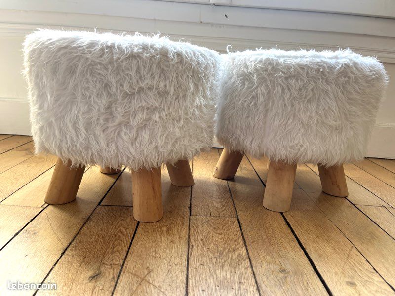 Tabourets x2 poilus cosy blanc et bois (image 9)