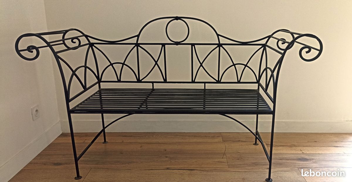Banquette / banc en fer forgé 2 places – pièce unique artisanale (image 1)