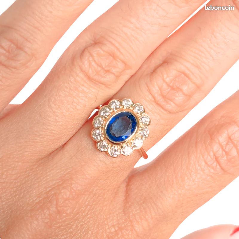 Bague Marguerite Or Jaune 750 Saphir Diamants Montres Bijoux