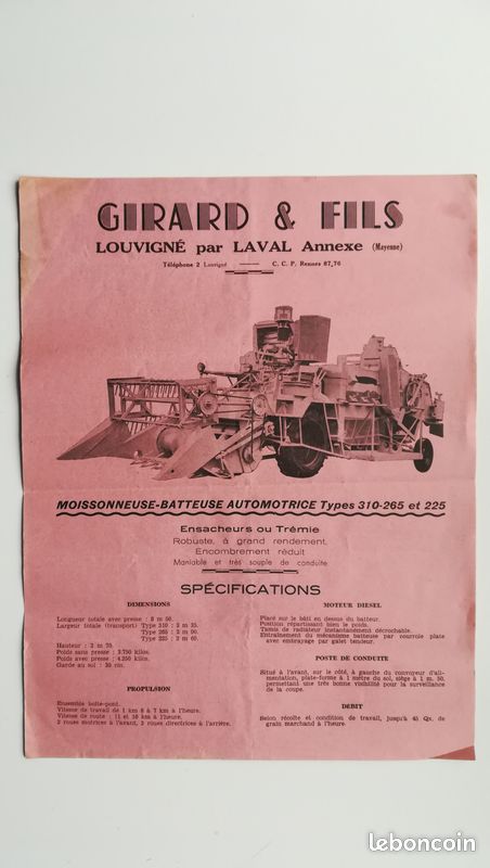 Prospectus moissonneuses Girard (image 1)